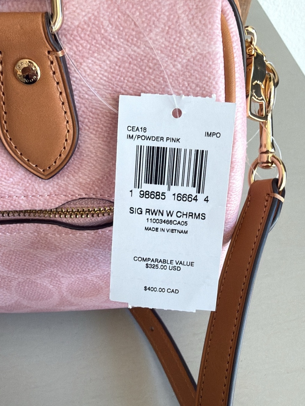 Coach Powder Pink Signature Canvas Rowan with Tan Leather Trim - Picture 4 of 4